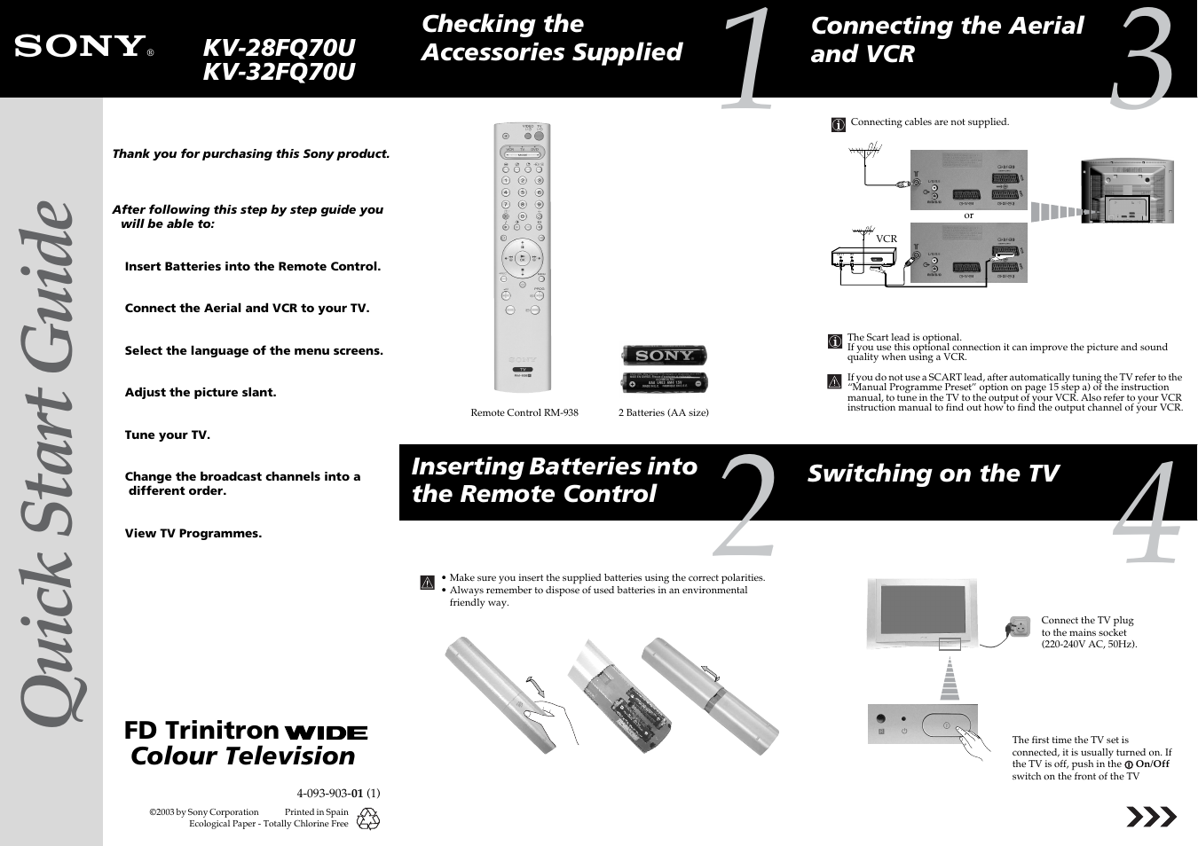 Sony FD Trinitron KV-28FQ70U User Manual | 2 pages