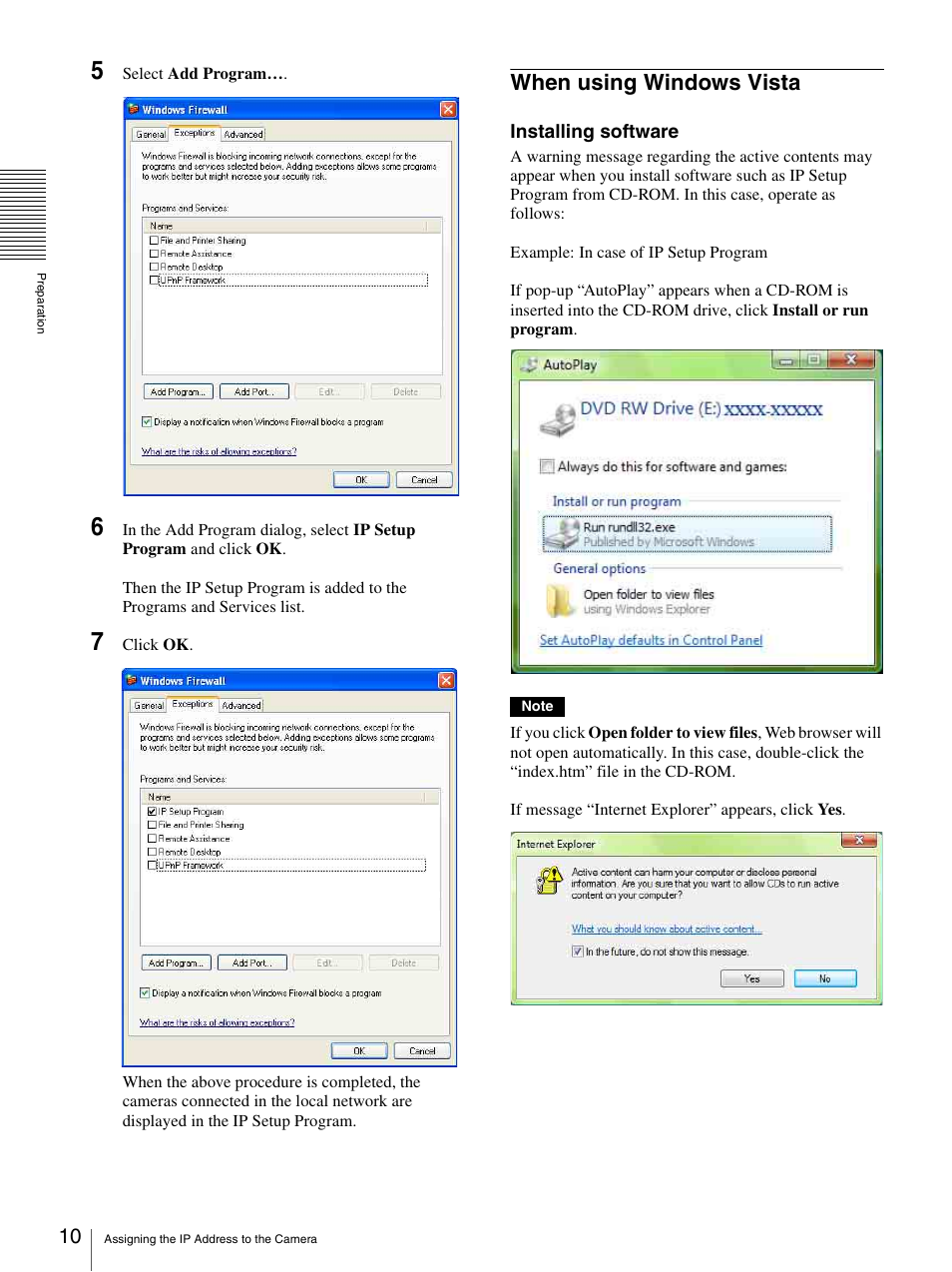 When using windows vista | Sony SNC-CS20 User Manual | Page 10 / 100