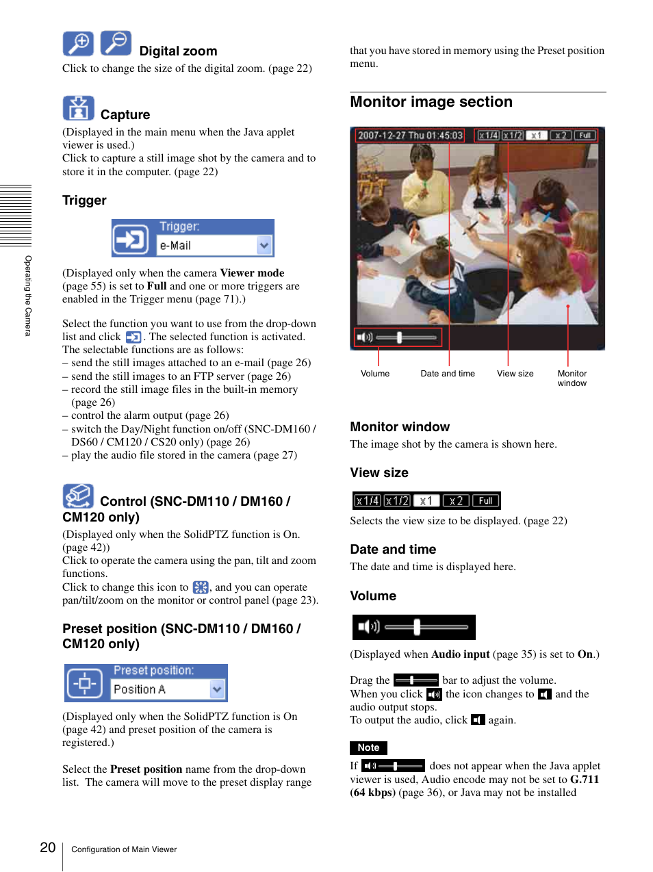 Monitor image section | Sony SNC-CS20 User Manual | Page 20 / 100