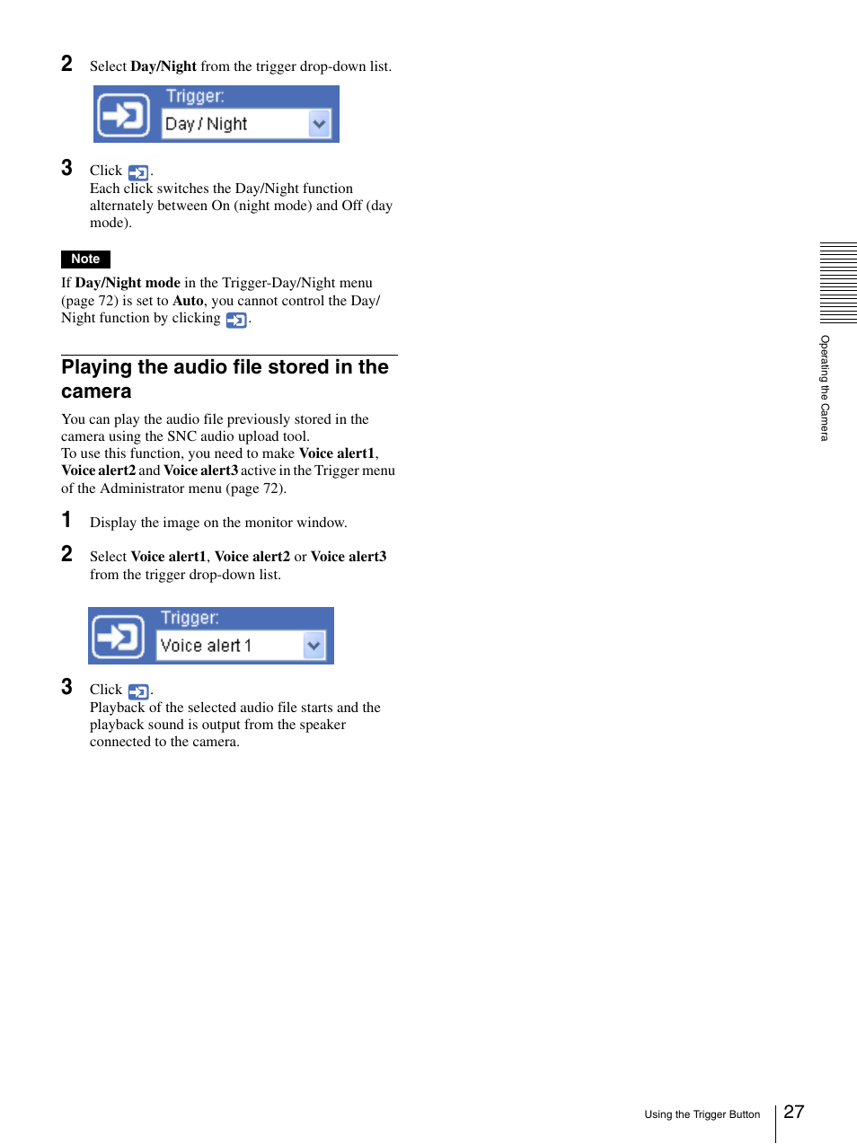 Playing the audio file stored in the camera | Sony SNC-CS20 User Manual | Page 27 / 100
