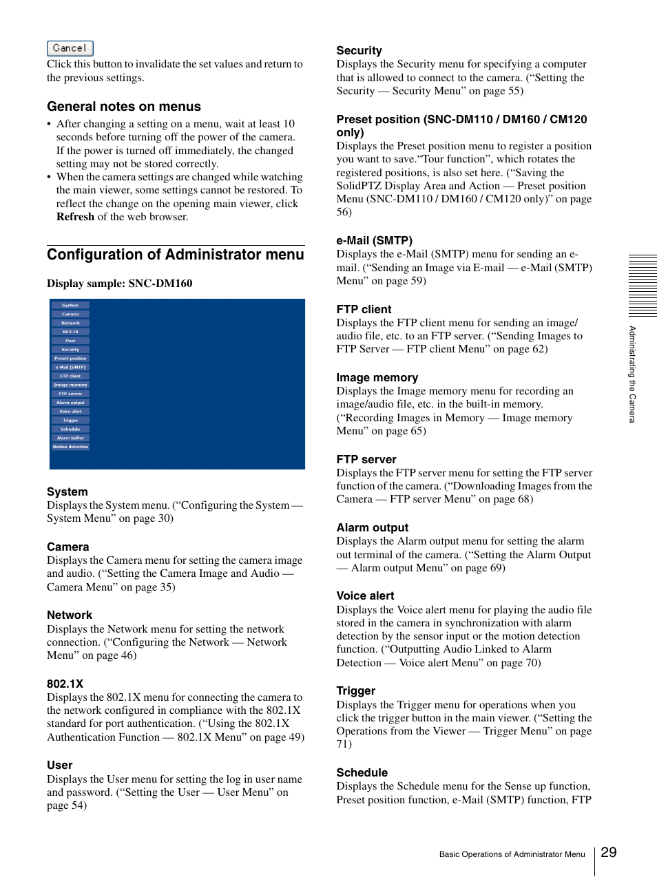 Configuration of administrator menu | Sony SNC-CS20 User Manual | Page 29 / 100