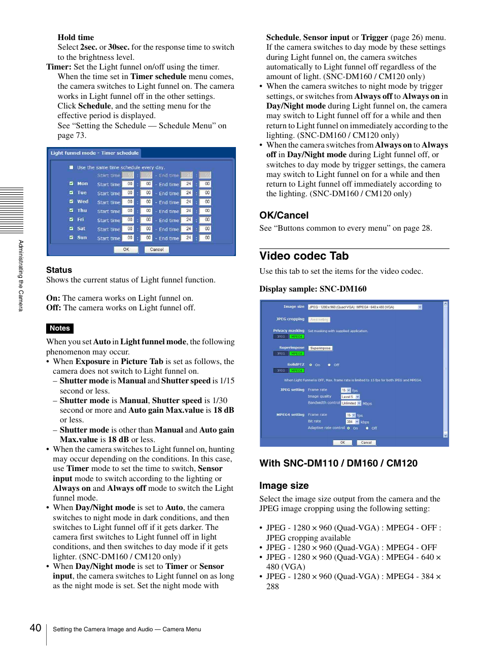 Video codec tab, Ok/cancel | Sony SNC-CS20 User Manual | Page 40 / 100