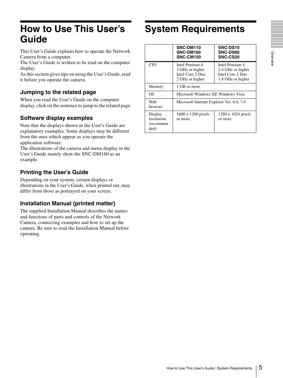 How to use this user’s guide, System requirements | Sony SNC-CS20 User Manual | Page 5 / 100