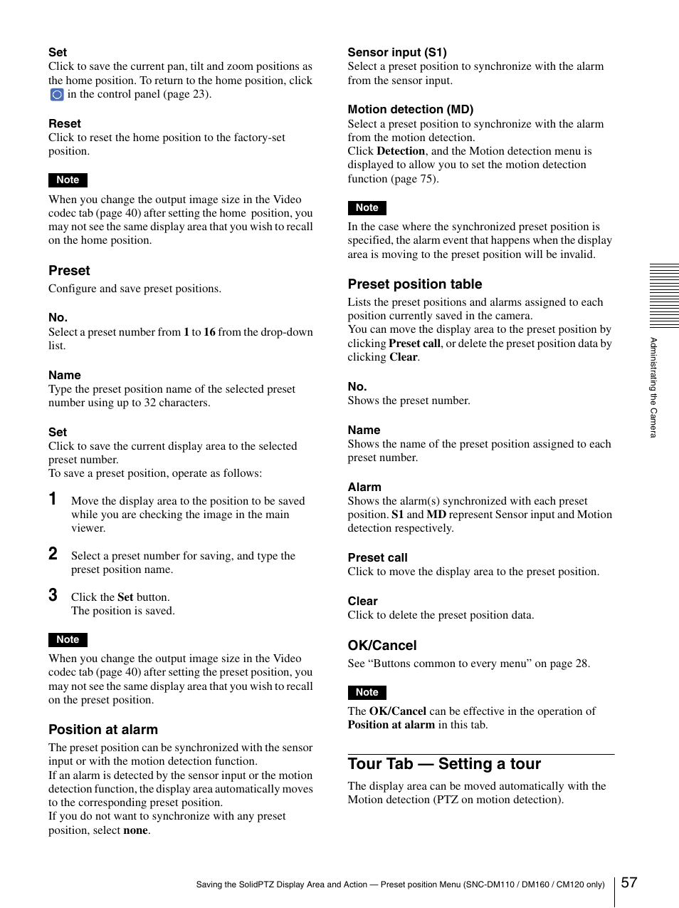 Tour tab - setting a tour, Tour tab — setting a tour | Sony SNC-CS20 User Manual | Page 57 / 100