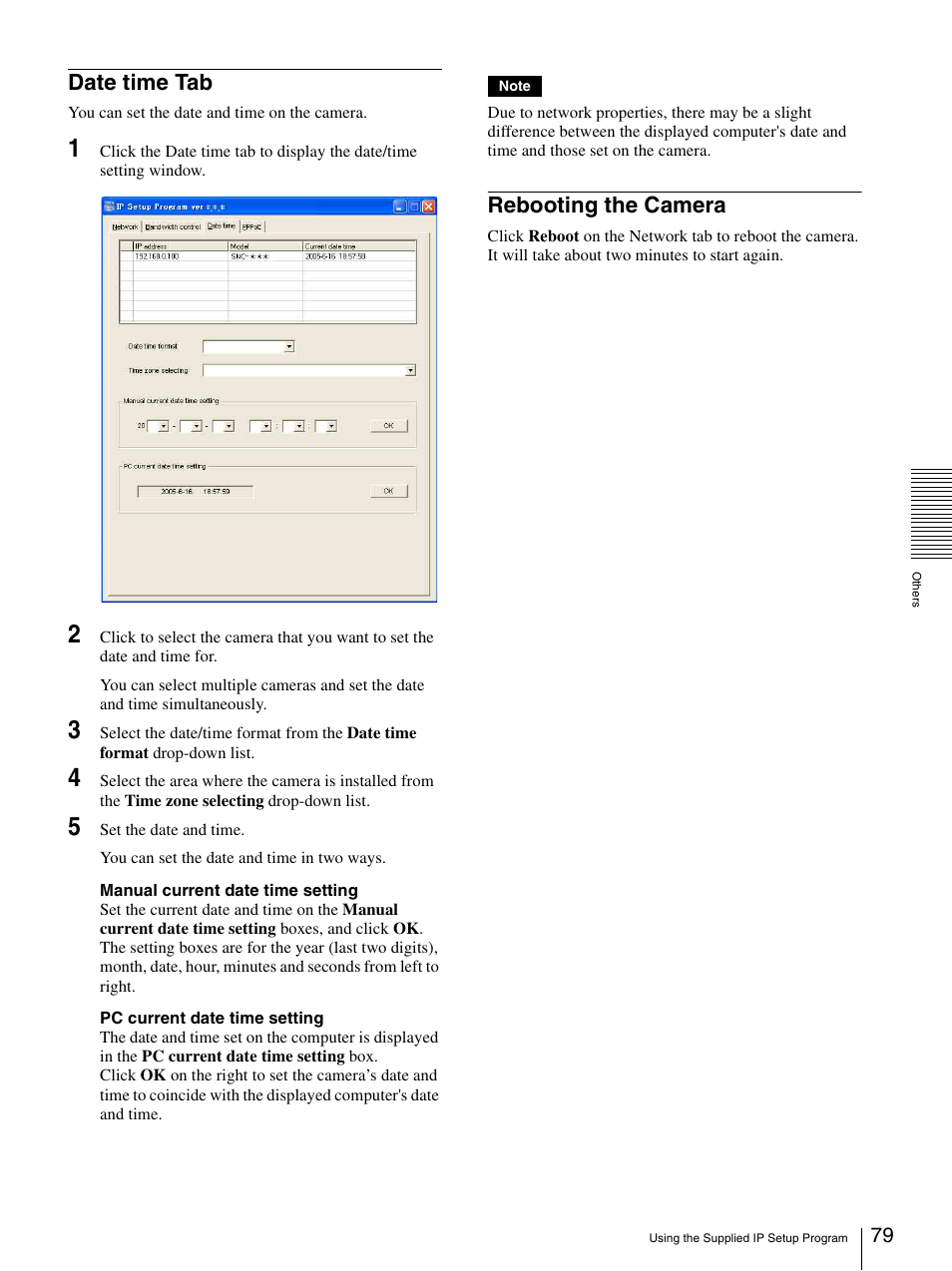 Date time tab, Rebooting the camera, Date time tab rebooting the camera | Sony SNC-CS20 User Manual | Page 79 / 100
