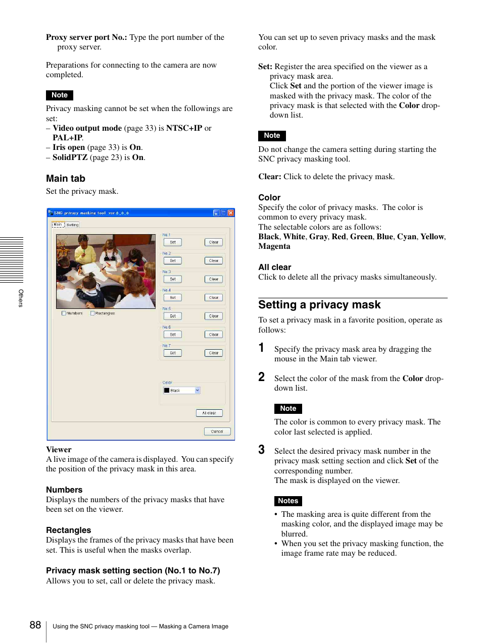 Setting a privacy mask | Sony SNC-CS20 User Manual | Page 88 / 100