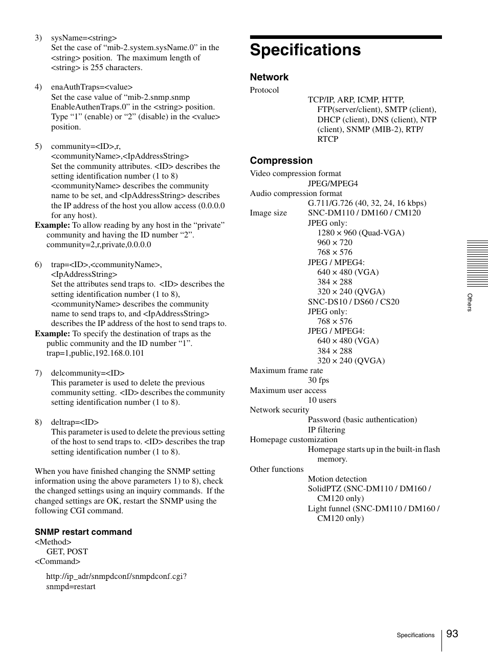 Specifications | Sony SNC-CS20 User Manual | Page 93 / 100