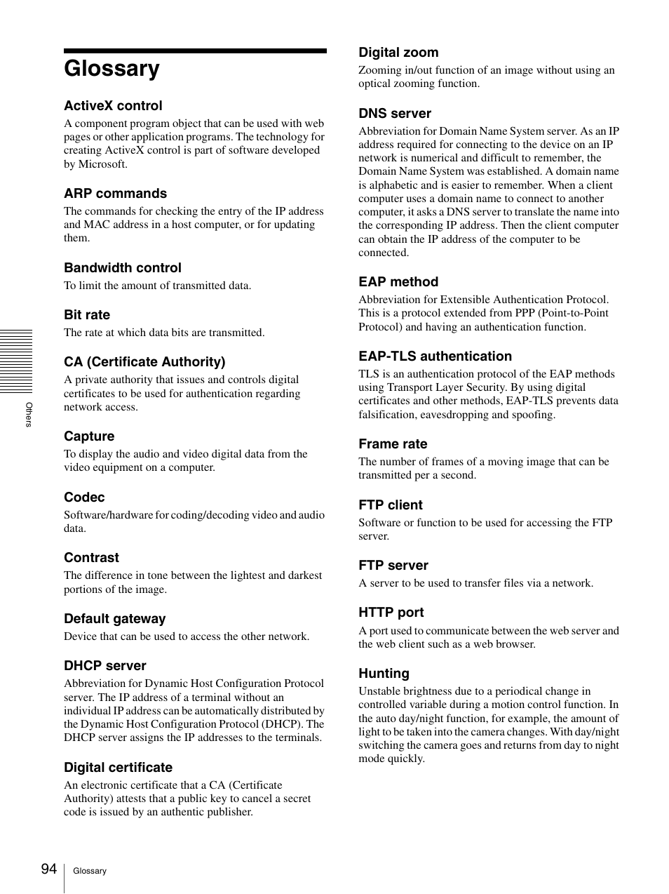 Glossary | Sony SNC-CS20 User Manual | Page 94 / 100