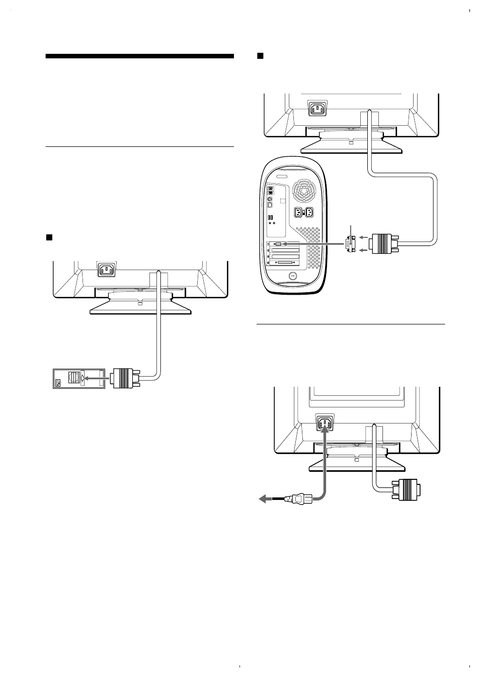 Installazione, Punto 1:collegamento del monitor al computer, Punto 2:collegamento del cavo di alimentazione | Punto 1: col, Punto 2: col | Sony CPD-E220E User Manual | Page 62 / 116