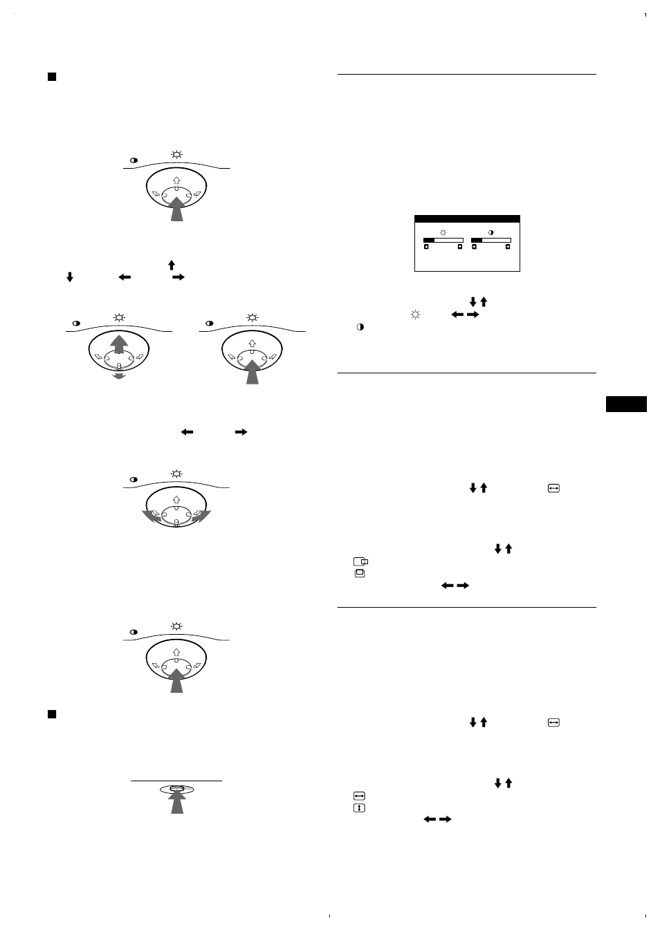 Adjusting the brightness and contrast, Adjusting the centering of the picture (center), Adjusting the size of the picture (size) | Sony CPD-E220E User Manual | Page 9 / 116