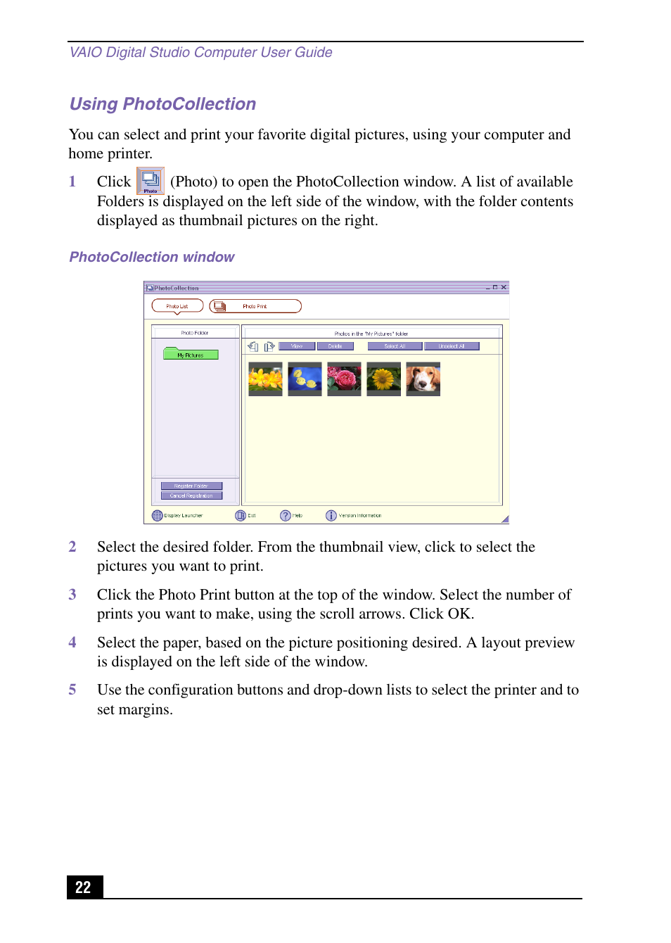 Using photocollection | Sony VAIO Digital Studio User Manual | Page 22 / 93