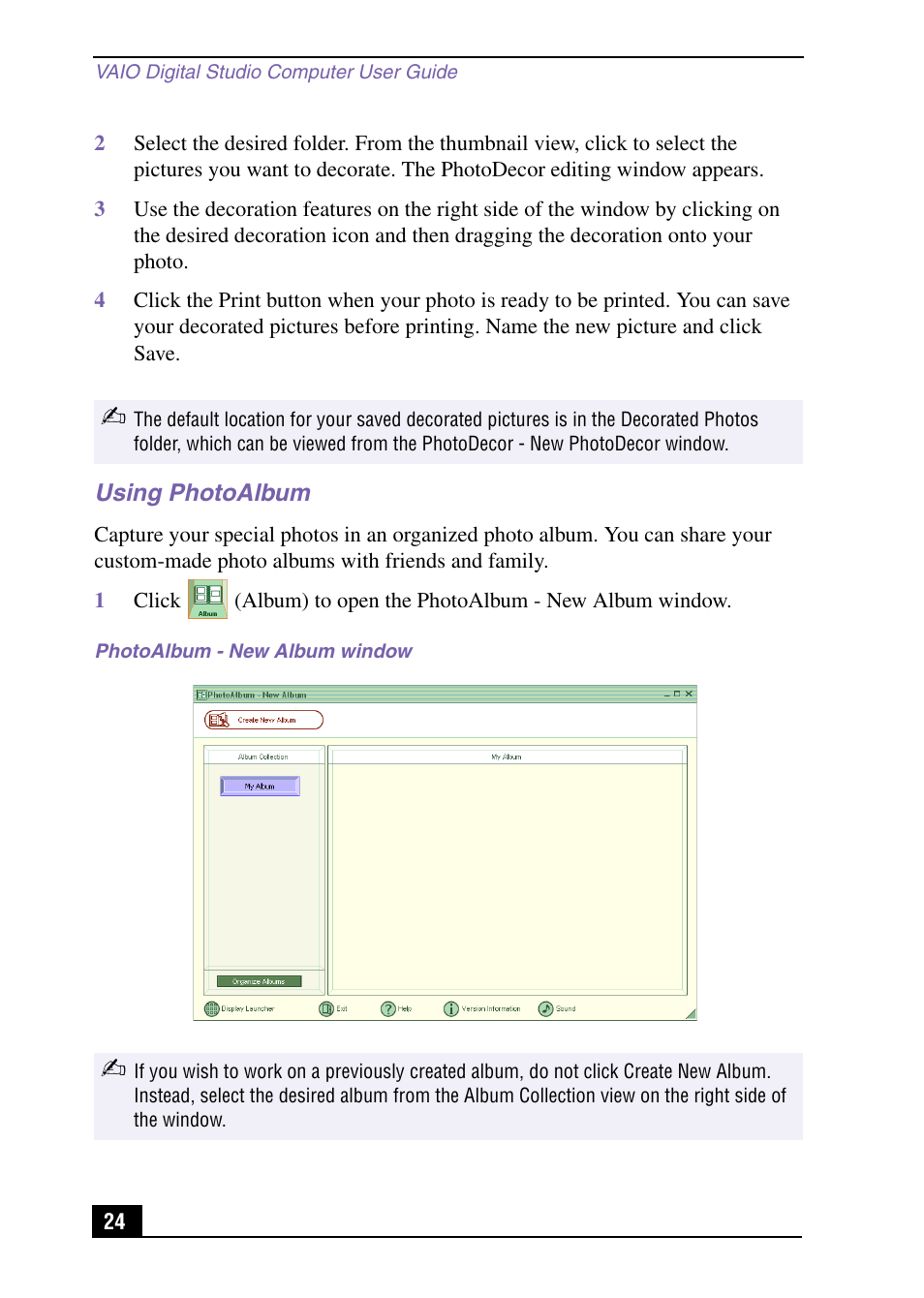 Using photoalbum | Sony VAIO Digital Studio User Manual | Page 24 / 93