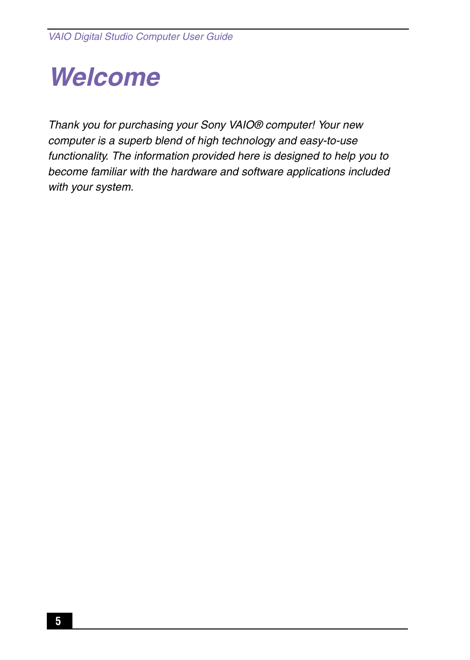 Welcome | Sony VAIO Digital Studio User Manual | Page 5 / 93