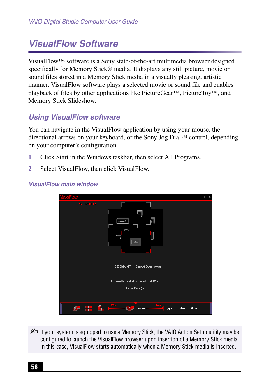 Visualflow software, Using visualflow software | Sony VAIO Digital Studio User Manual | Page 56 / 93