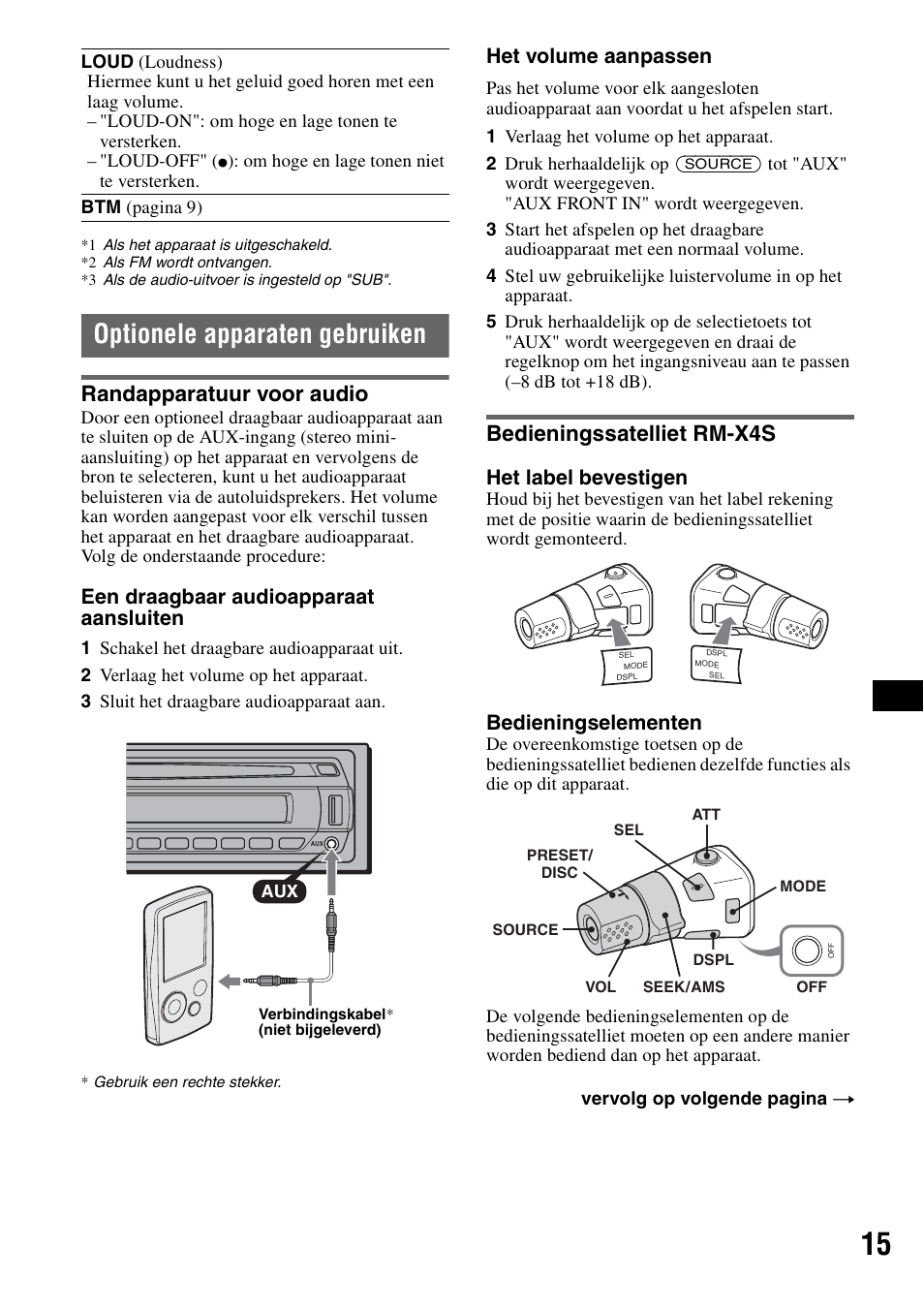 Optionele apparaten gebruiken, Randapparatuur voor audio, Bedieningssatelliet rm-x4s | Een draagbaar audioapparaat aansluiten, Het volume aanpassen, Het label bevestigen, Bedieningselementen | Sony CDX-GT424U User Manual | Page 101 / 112