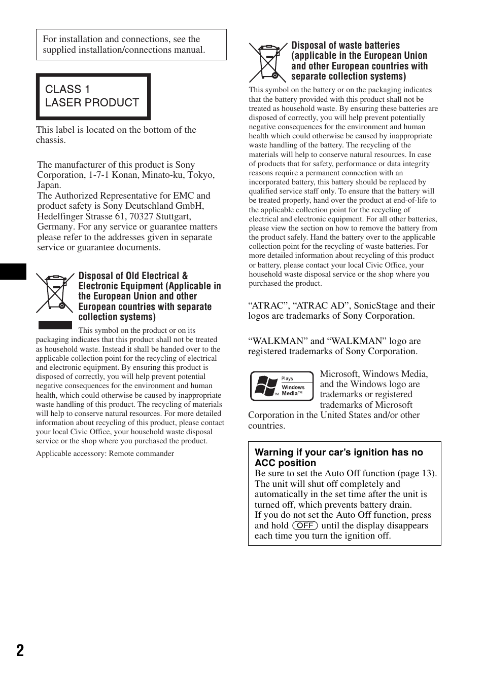 Sony CDX-GT424U User Manual | Page 2 / 112