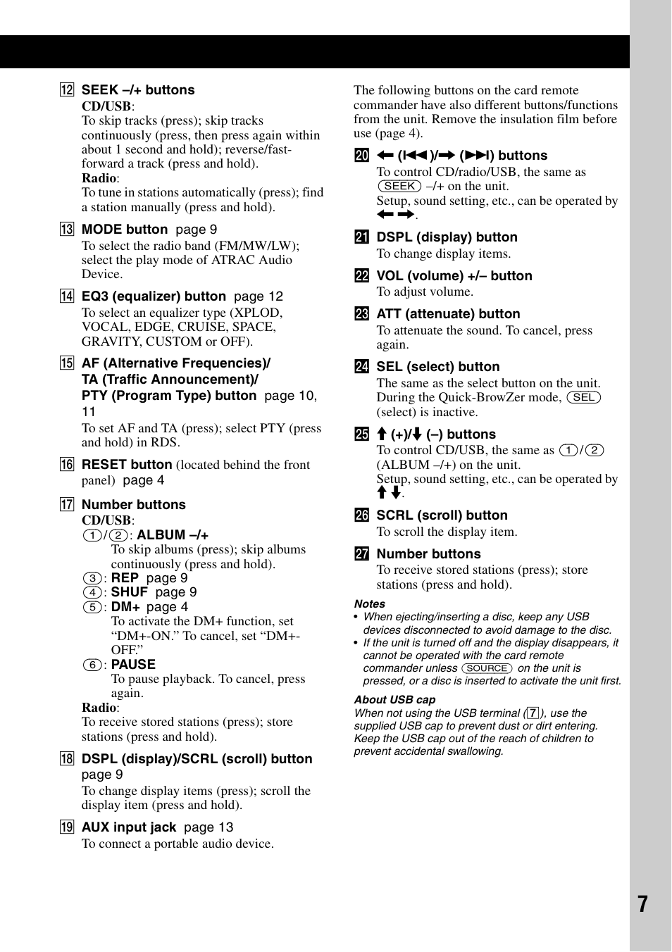 Sony CDX-GT424U User Manual | Page 7 / 112