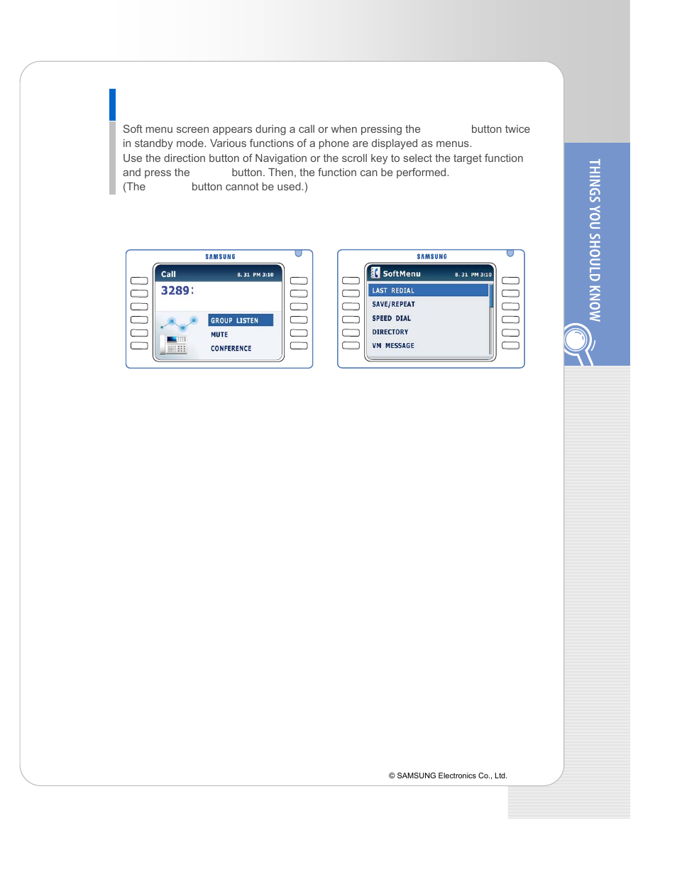 Soft menu screen | Samsung ITP-5112L User Manual | Page 19 / 44