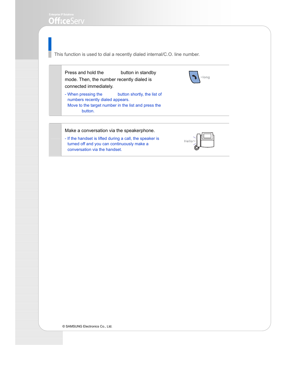 Dialing recent number | Samsung ITP-5112L User Manual | Page 26 / 44