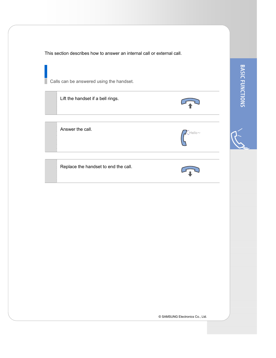 Answering calls | Samsung ITP-5112L User Manual | Page 27 / 44
