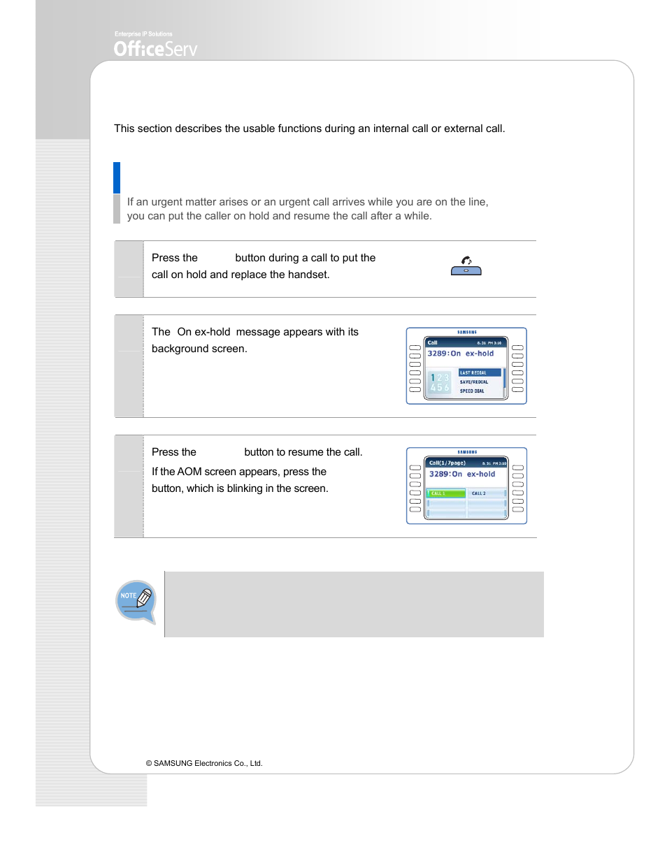 Usable functions while calling, Call hold | Samsung ITP-5112L User Manual | Page 30 / 44