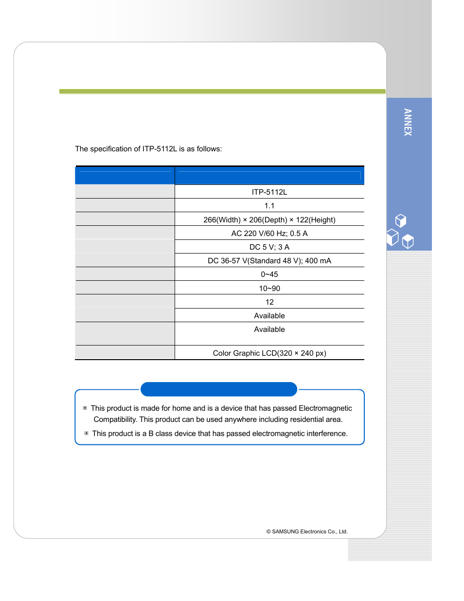 Specification | Samsung ITP-5112L User Manual | Page 41 / 44