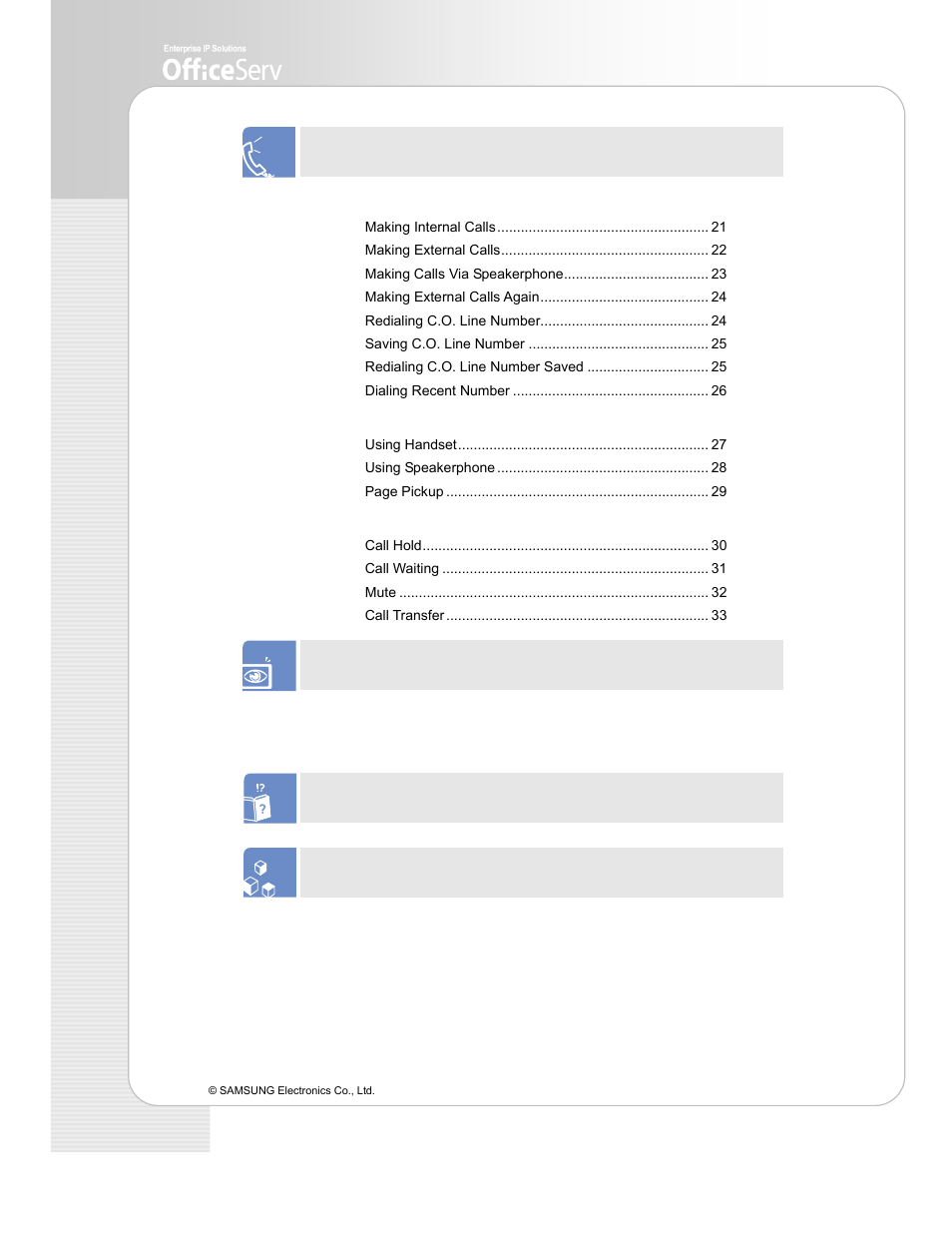 Basic functions 21, Application menu 34, Troubleshooting 39 | Annex 41 | Samsung ITP-5112L User Manual | Page 6 / 44