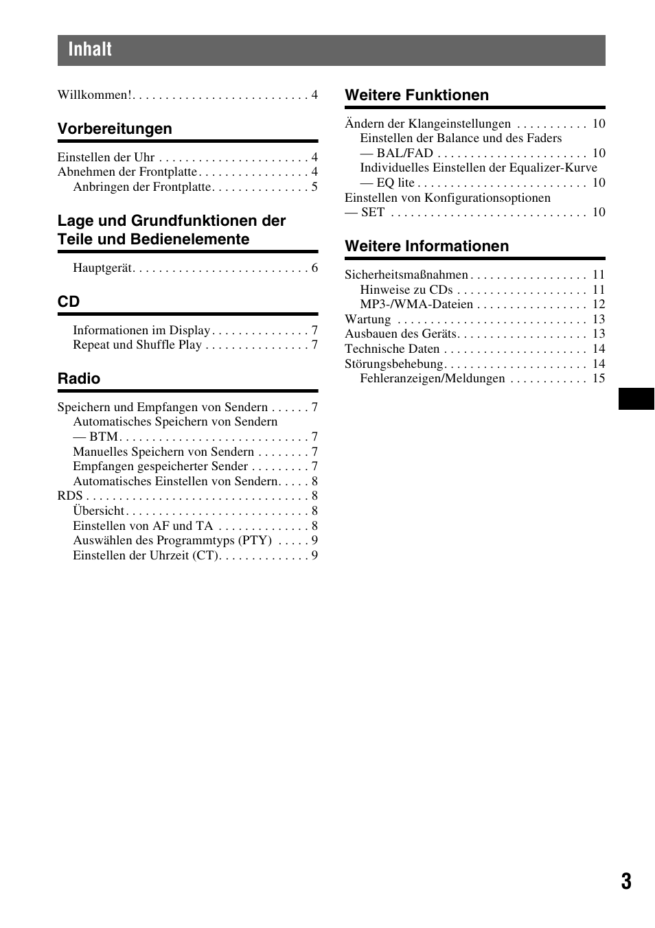 Inhalt | Sony CDX-GT20 User Manual | Page 17 / 80