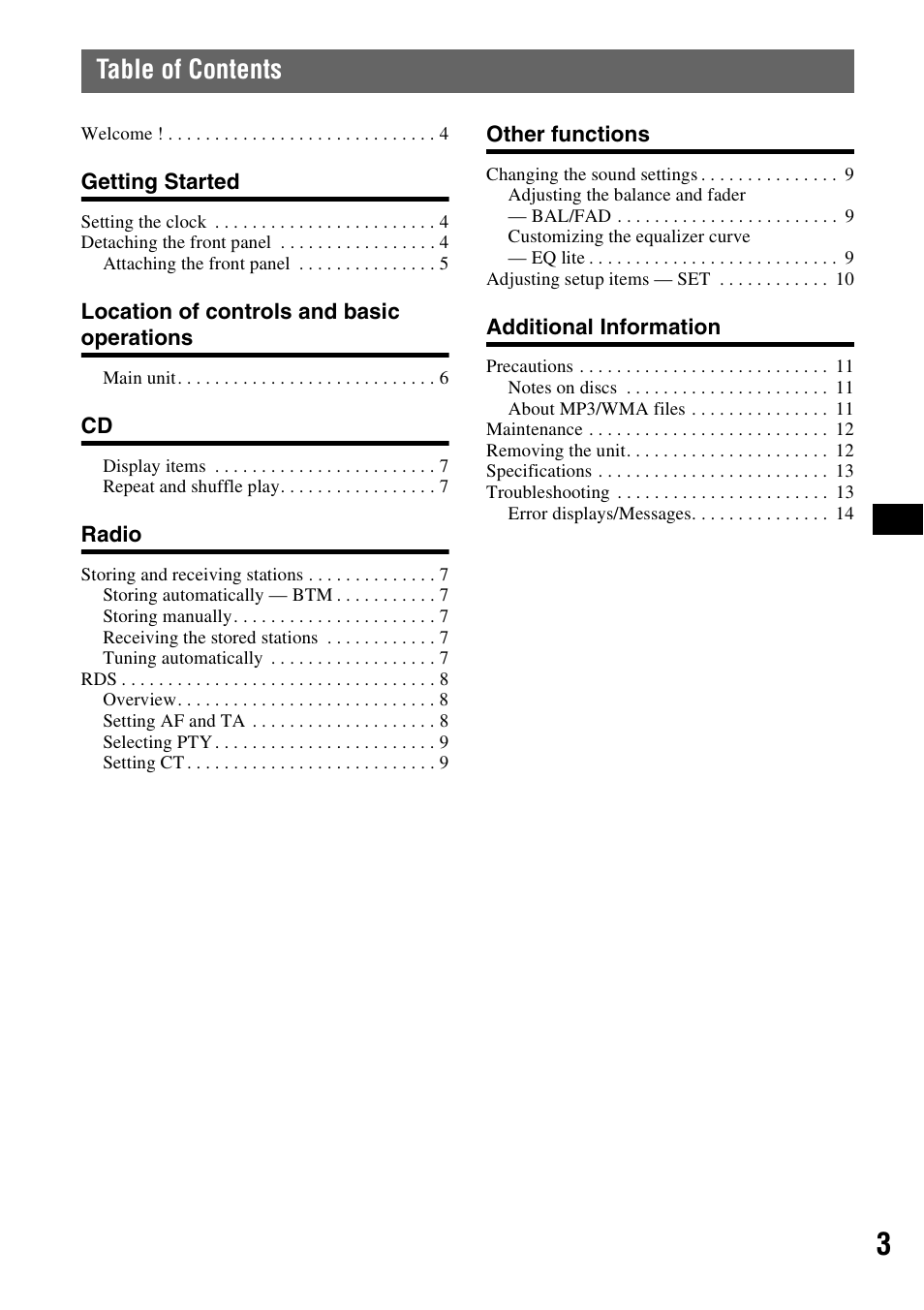Sony CDX-GT20 User Manual | Page 3 / 80