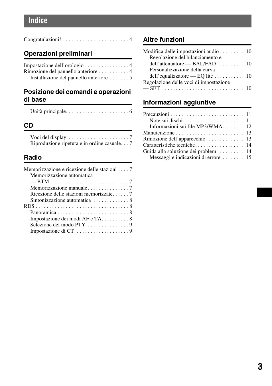 Indice | Sony CDX-GT20 User Manual | Page 49 / 80