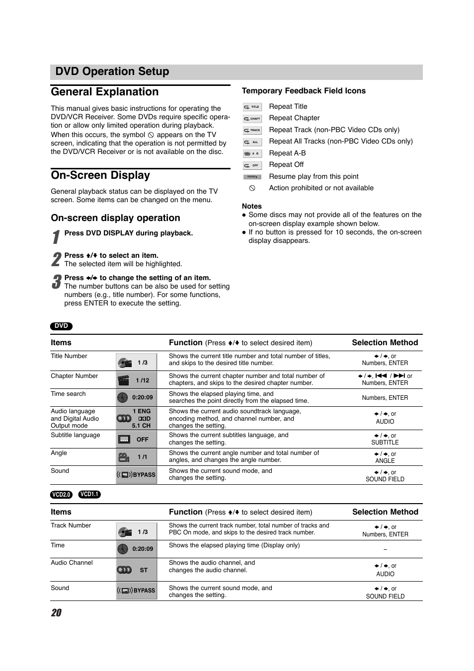 Dvd operation setup general explanation, On-screen display, On-screen display operation | Sony HT-V600DP User Manual | Page 20 / 48