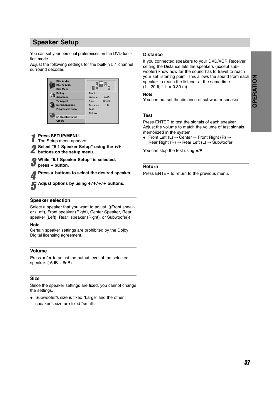 Speaker setup, Opera tion | Sony HT-V600DP User Manual | Page 37 / 48