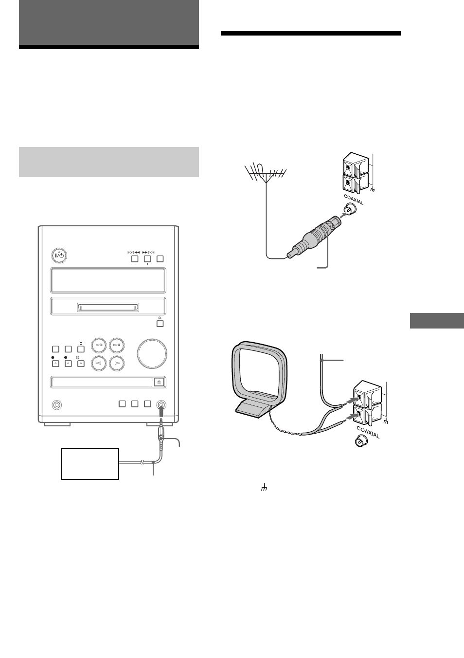 Connecting optional components, Connecting optional a/v components, Connecting external aerials | Connecting a portable md, etc, Other features/connecting optional components, Fm aerial, Am aerial, Important | Sony CMT-J3MD User Manual | Page 65 / 80