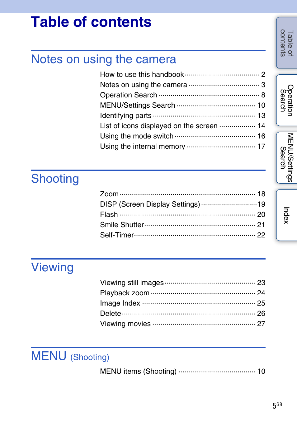 Sony DSC-W330 User Manual | Page 5 / 104