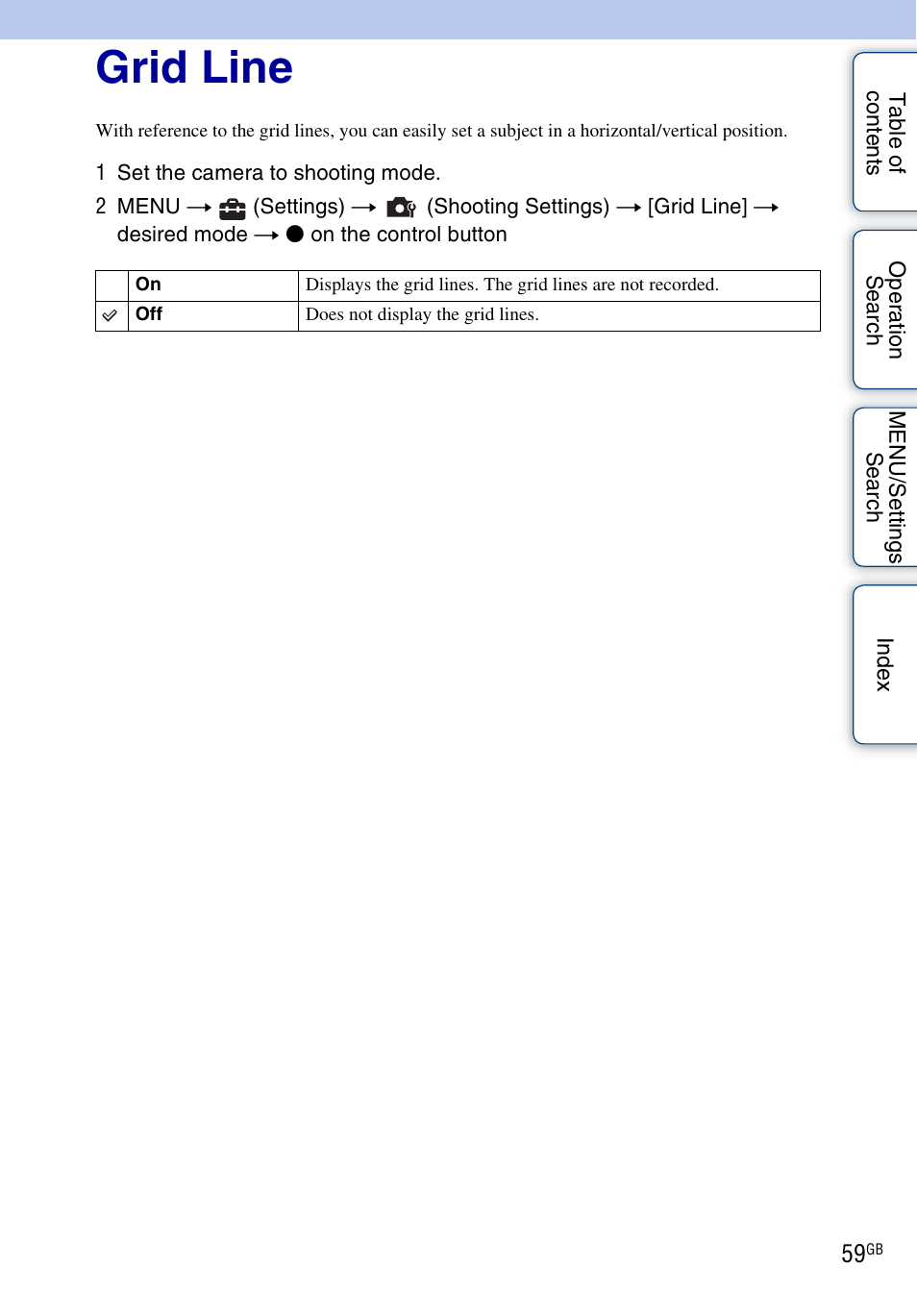 Grid line | Sony DSC-W330 User Manual | Page 59 / 104