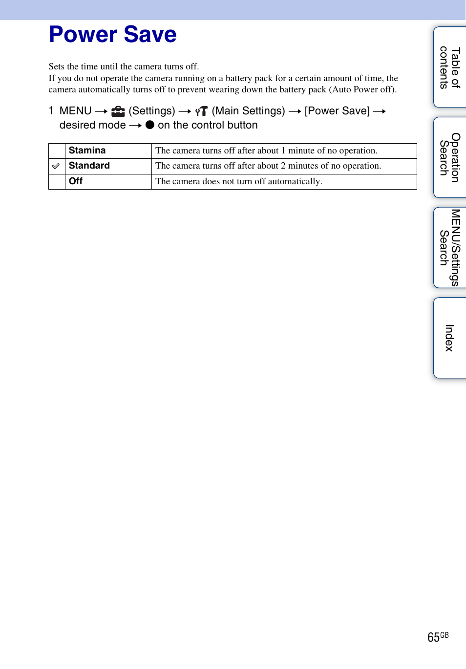 Power save | Sony DSC-W330 User Manual | Page 65 / 104