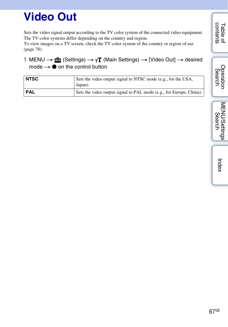 Video out | Sony DSC-W330 User Manual | Page 67 / 104
