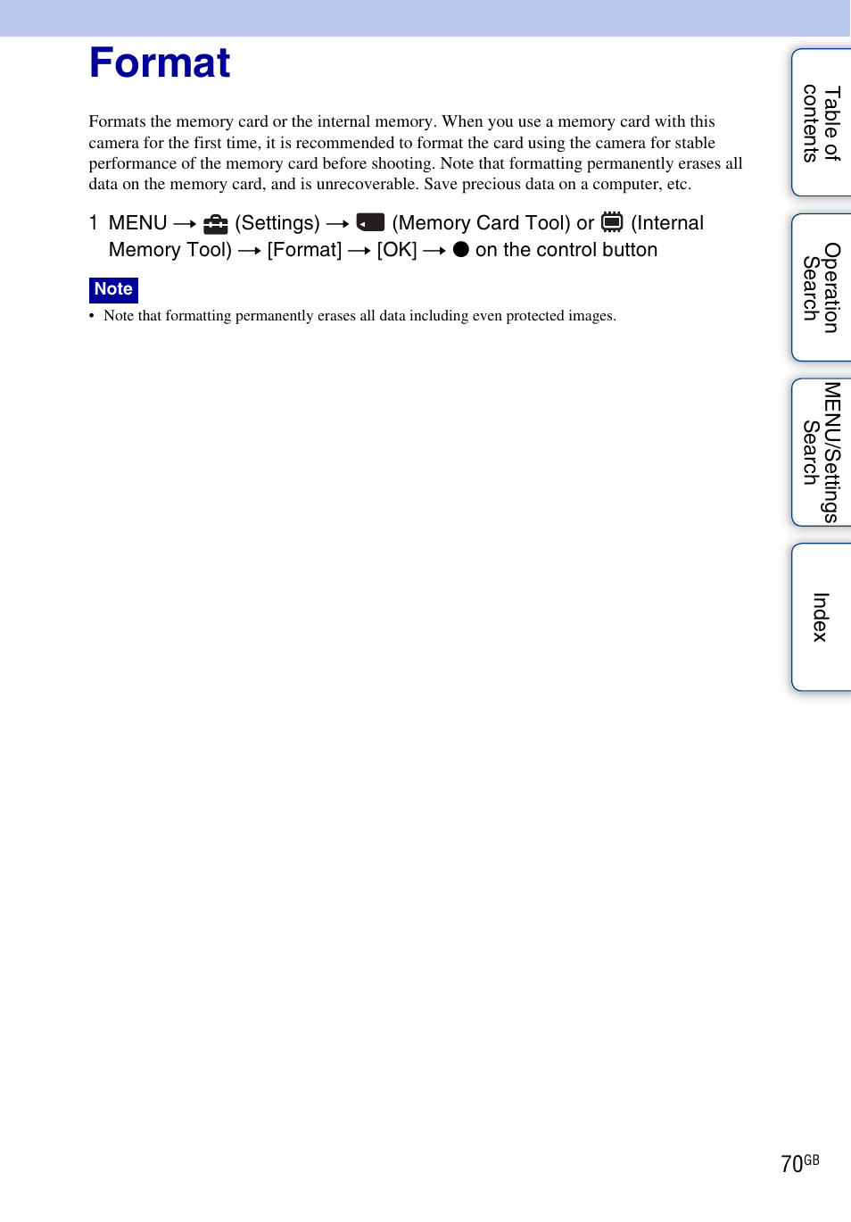 Format | Sony DSC-W330 User Manual | Page 70 / 104