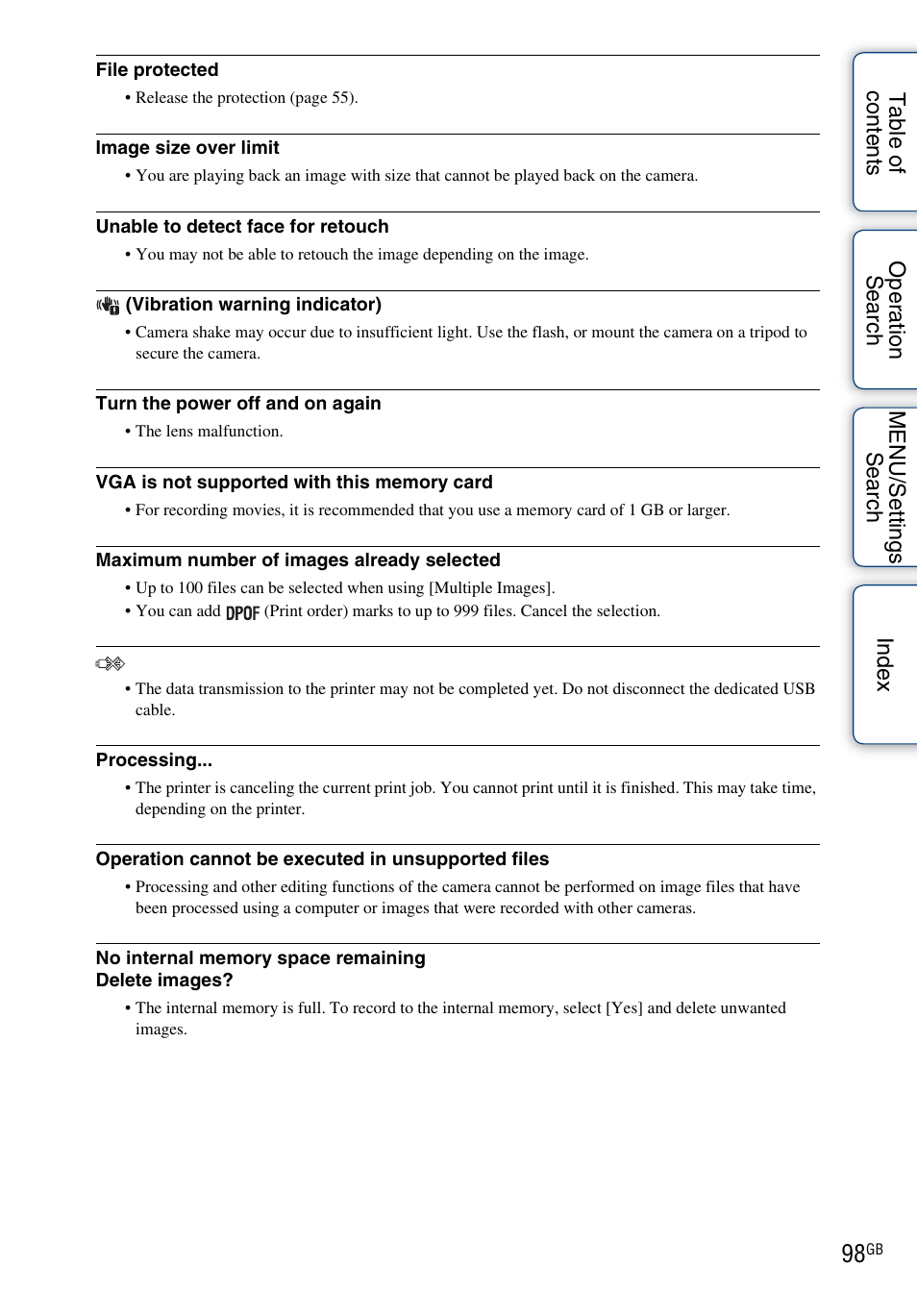 Sony DSC-W330 User Manual | Page 98 / 104