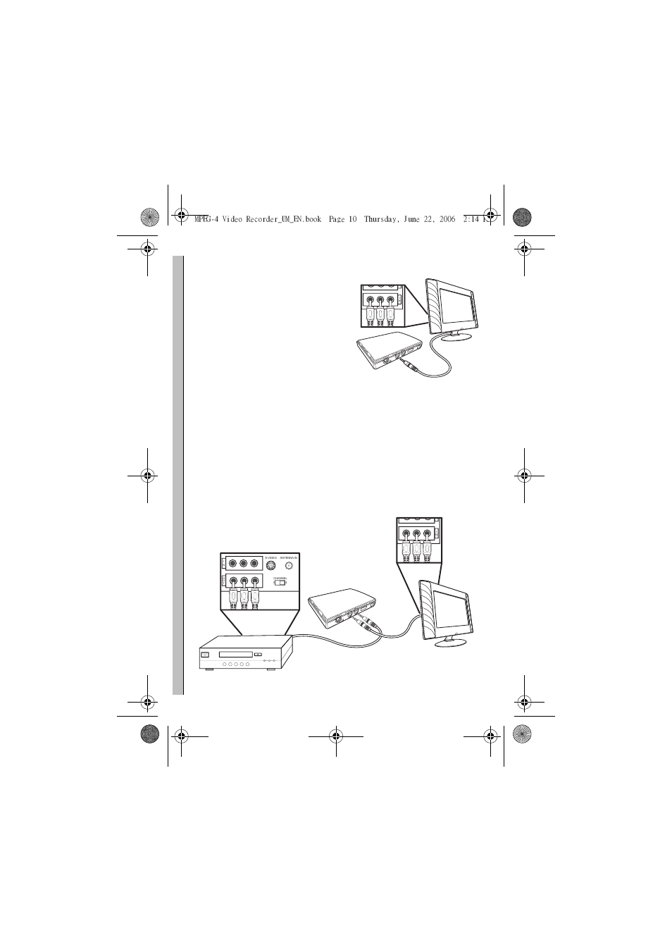 Connecting to a tv (viewing only), Co nn ec ti ng to a tv (v ie wi ng on ly ) | Sony MPEG4 Video Recorder User Manual | Page 14 / 54