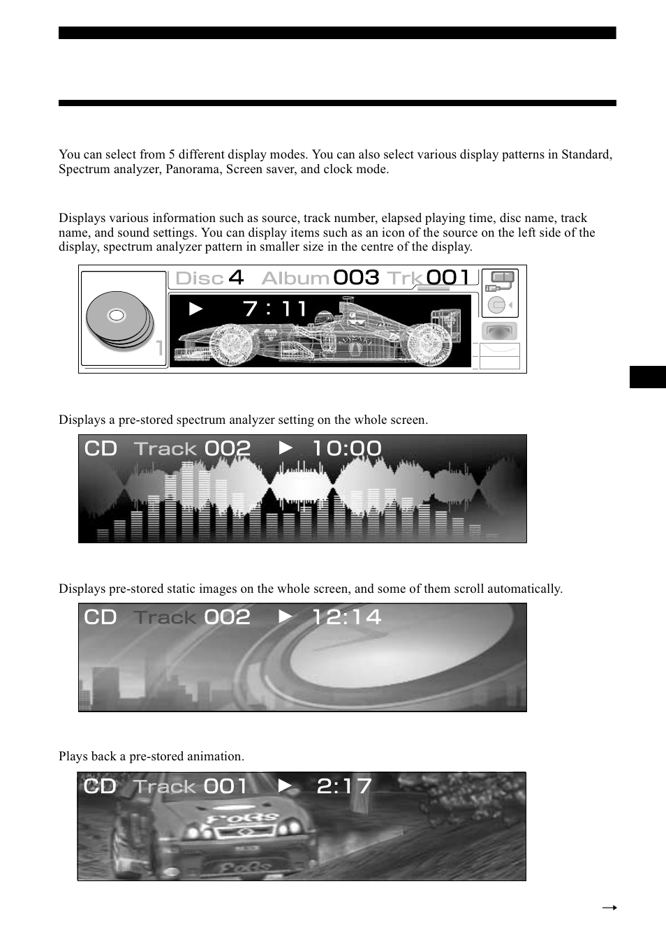 Image settings, Selecting the display mode and display pattern, 6hohfwlqj wkh glvsod\ prgh dqg glvsod | Sdwwhuq | Sony CDX-M1000TF User Manual | Page 23 / 84