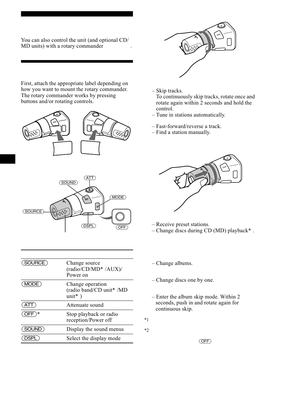 Other functions, Using the rotary commander, 8vlqj wkh urwdu\ frppdqghu | Sony CDX-M1000TF User Manual | Page 28 / 84