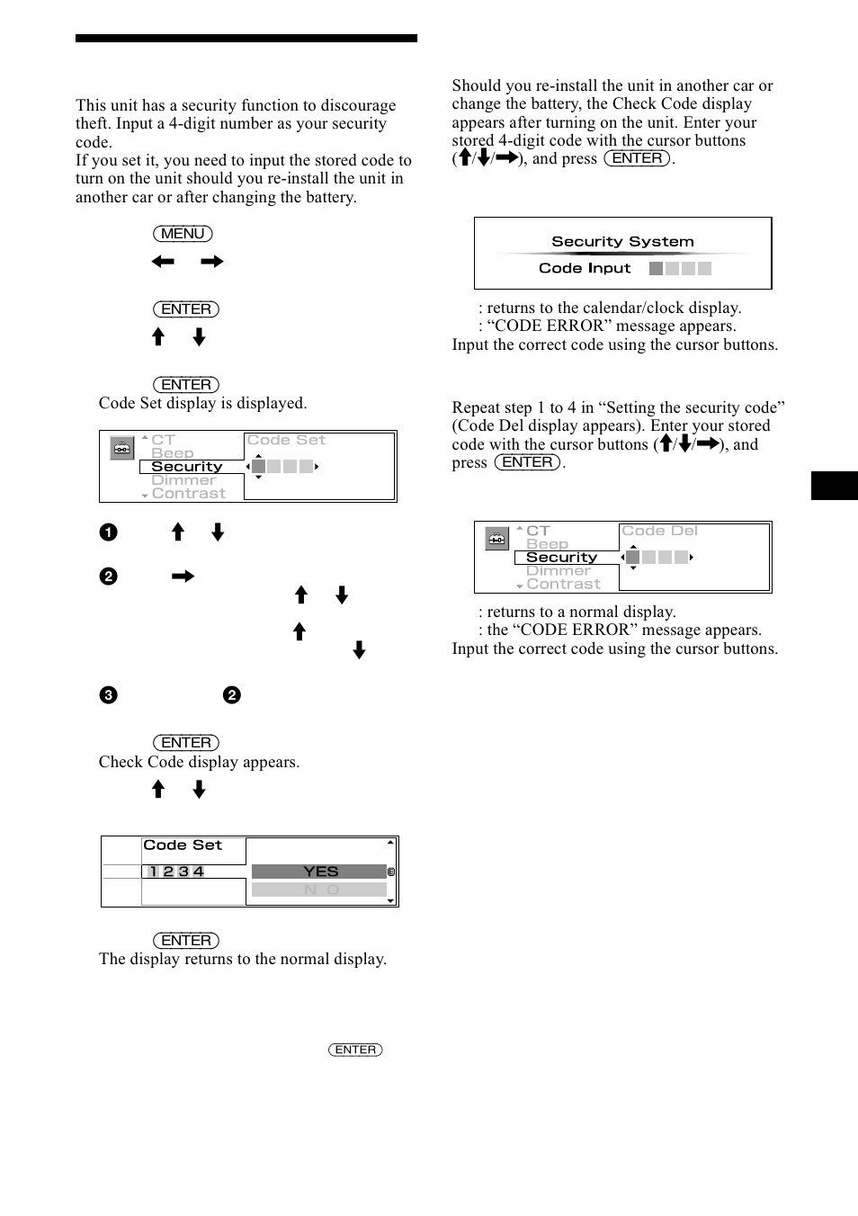 Setting the security code, 6hwwlqj wkh vhfxulw\ frgh, Sdjh | 35 setting the security code | Sony CDX-M1000TF User Manual | Page 35 / 84