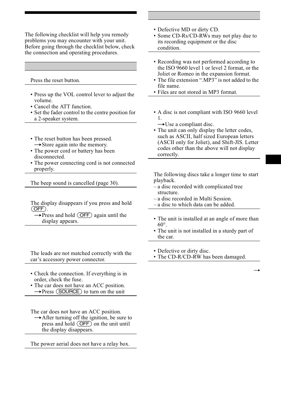 Troubleshooting, 7urxeohvkrrwlqj, 39 troubleshooting | Sony CDX-M1000TF User Manual | Page 39 / 84