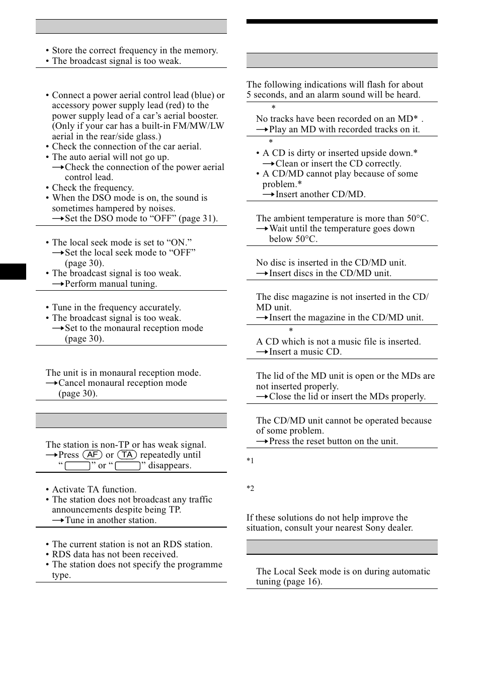 Error displays/message, Uuru glvsod\v0hvvdjh, 40 error displays/message | Sony CDX-M1000TF User Manual | Page 40 / 84