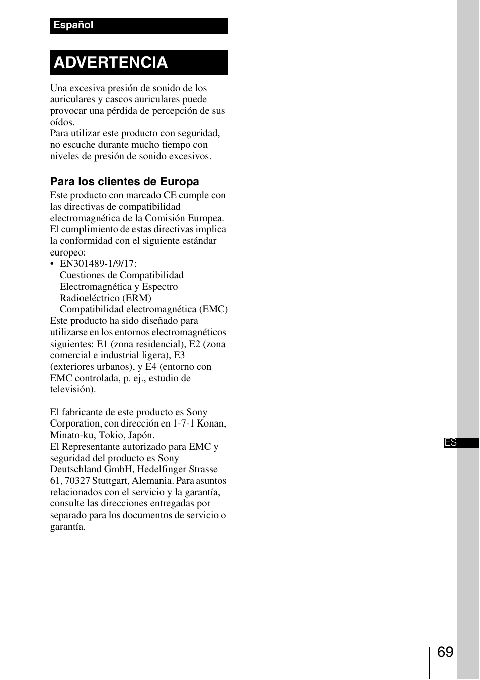 Advertencia | Sony DWA-01D User Manual | Page 69 / 83