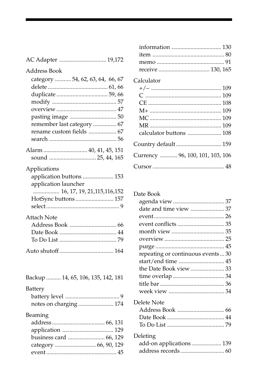 Index | Sony PEG-S300 User Manual | Page 184 / 192