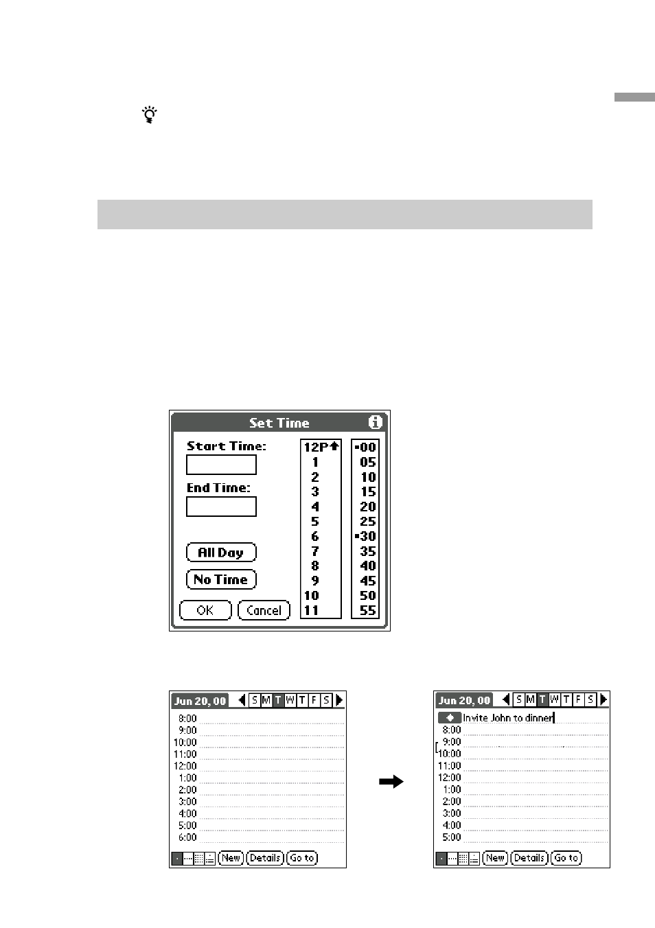 To schedule an untimed event | Sony PEG-S300 User Manual | Page 29 / 192