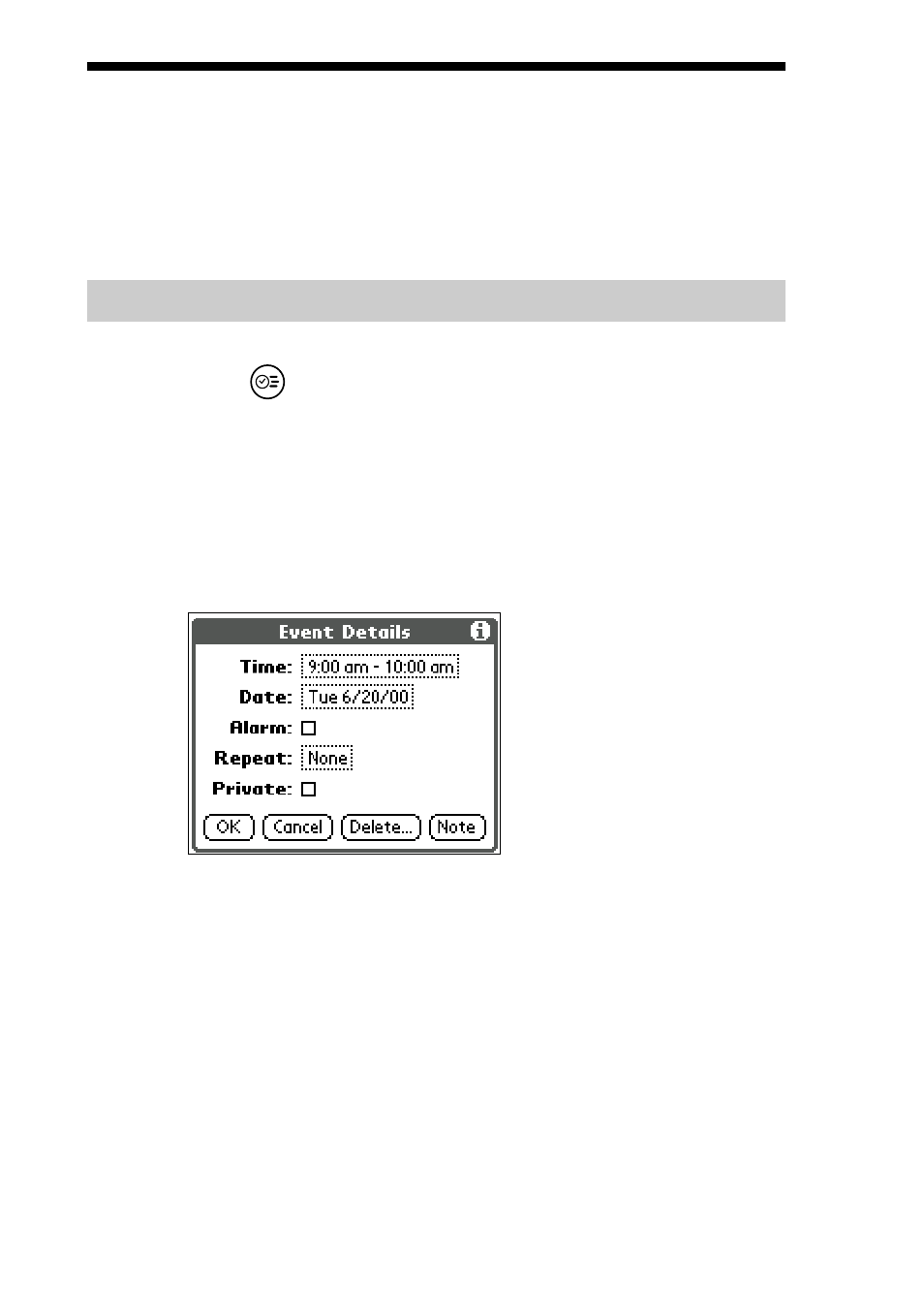 Editing the events created in the date book, Changing a time for an event | Sony PEG-S300 User Manual | Page 38 / 192