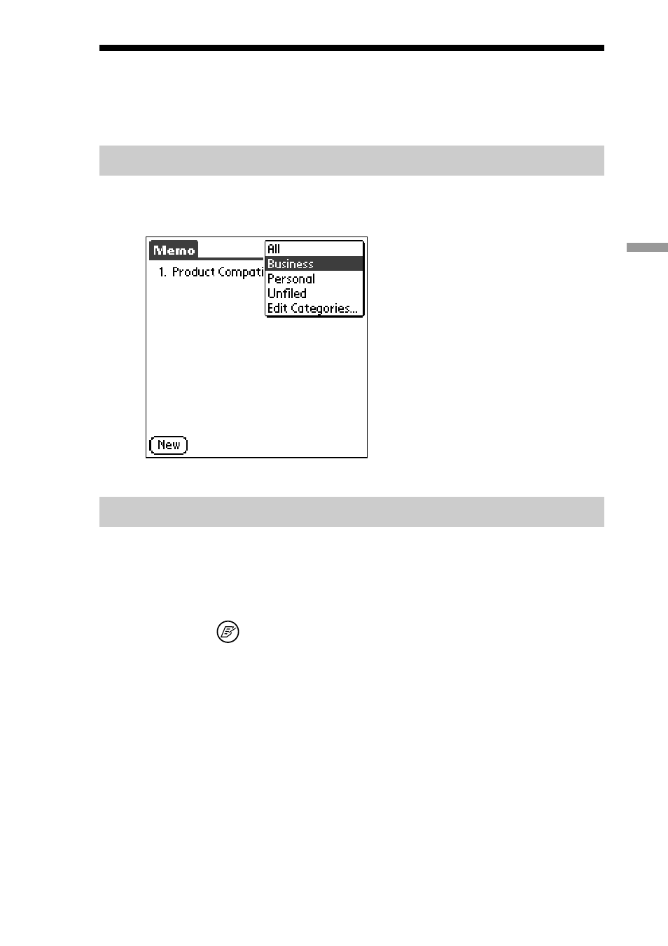 Editing memos, Assigning a category, Defining a memo as a private memo | Sony PEG-S300 User Manual | Page 87 / 192